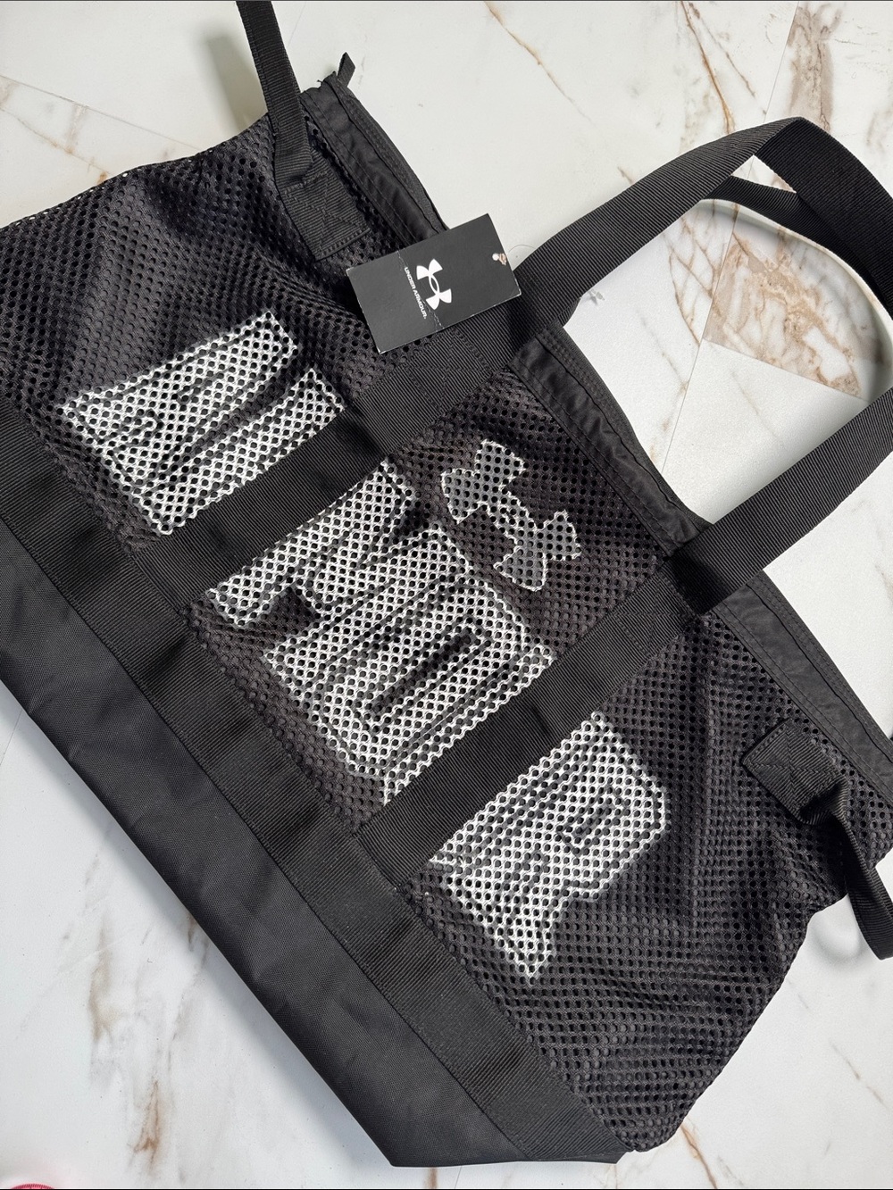 NWT Under Armour Spellout Mesh Tote Gym Bag Back to school sporty
